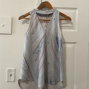Elegant Sleeveless Top in Blue and shades of Beige